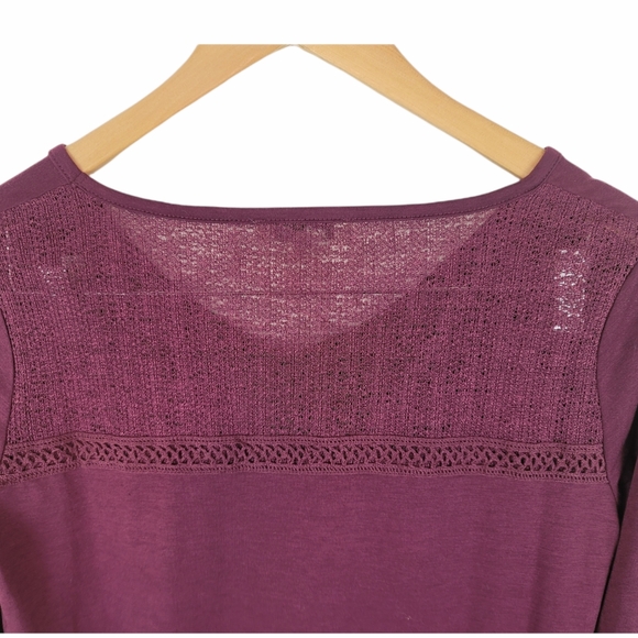 Burgundy V- neck Long sleeve Oversized mesh bell cuffs Tunic Top - Picture 8 of 16